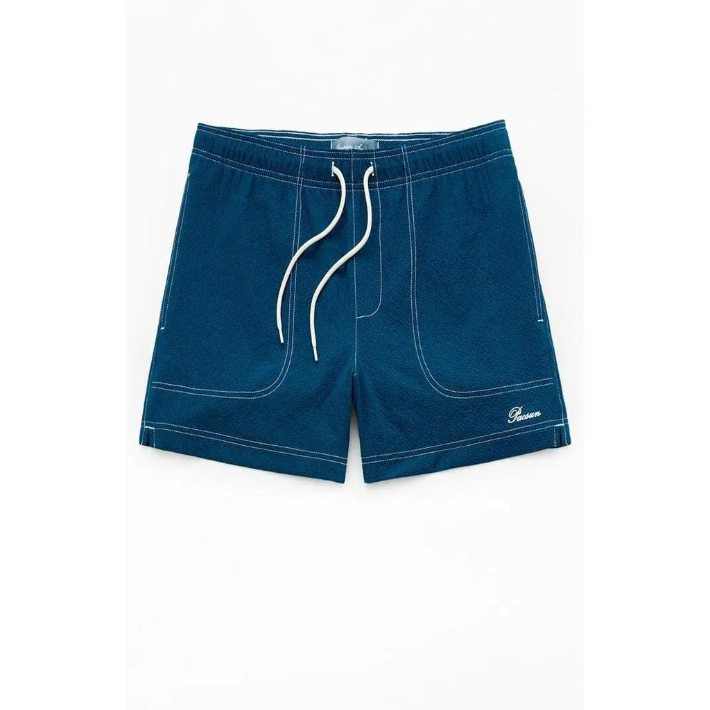 Pacsun Men'S Blue Solid Seersucker 4.5" Swim Trunks