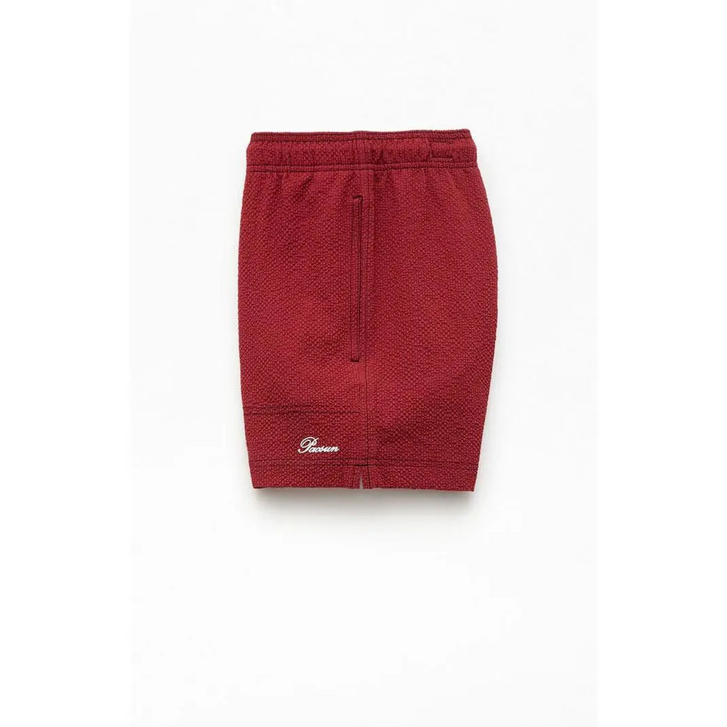 Pacsun Men'S Maroon Solid Seersucker 4.5" Swim Trunks