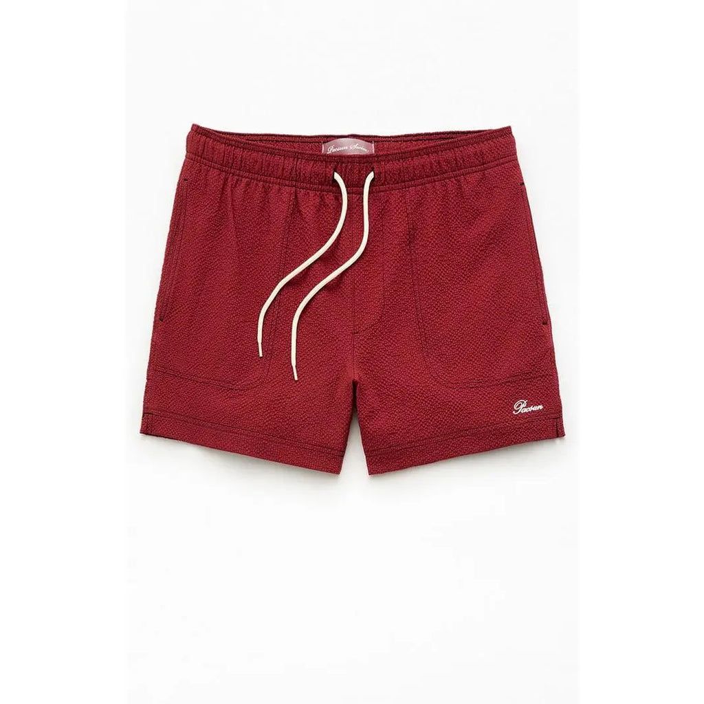 Pacsun Men'S Maroon Solid Seersucker 4.5" Swim Trunks